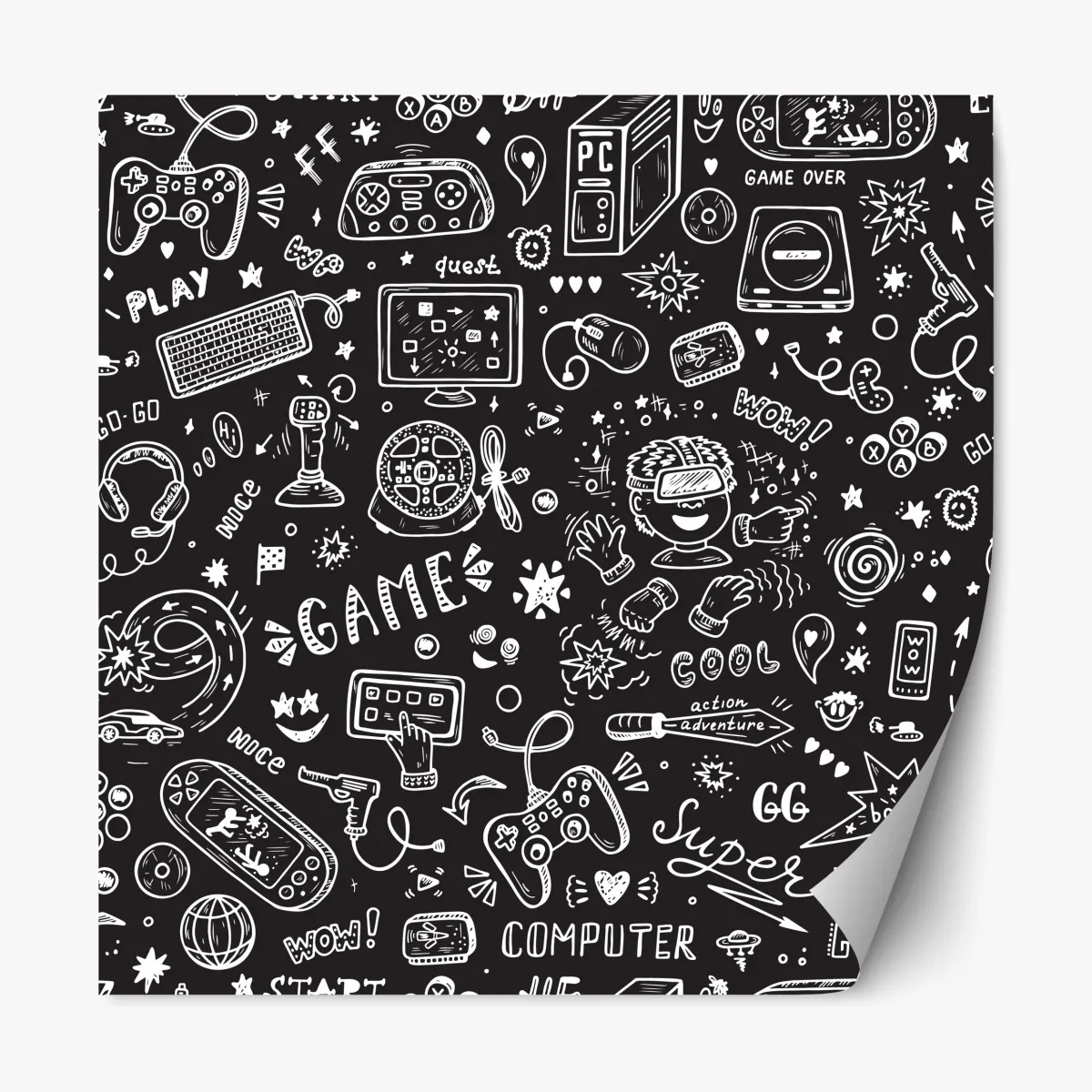 Naklejka repozycjonowalna ręcznie rysowany wzór gier – Wallissimo® Naklejka repozycjonowalna ręcznie rysowany wzór gier – Wallissimo®