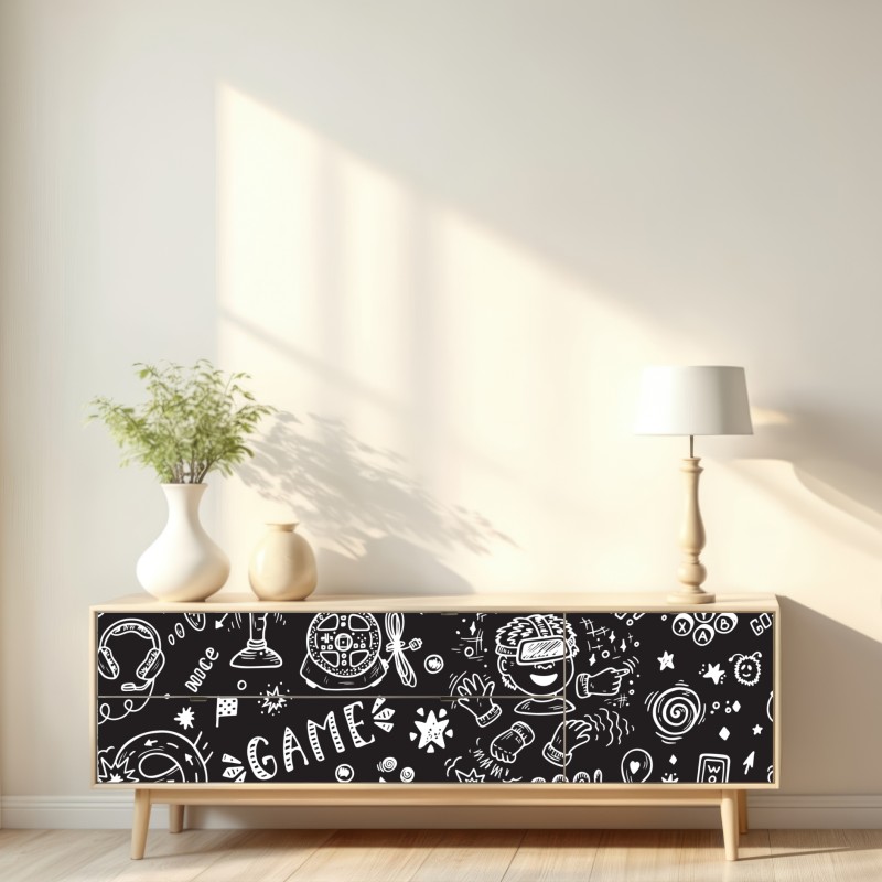 Naklejka repozycjonowalna ręcznie rysowany wzór gier – Wallissimo® Naklejka repozycjonowalna ręcznie rysowany wzór gier – Wallissimo®