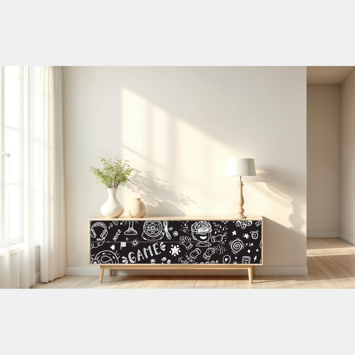 Naklejka repozycjonowalna ręcznie rysowany wzór gier – Wallissimo® Naklejka repozycjonowalna ręcznie rysowany wzór gier – Wallissimo®