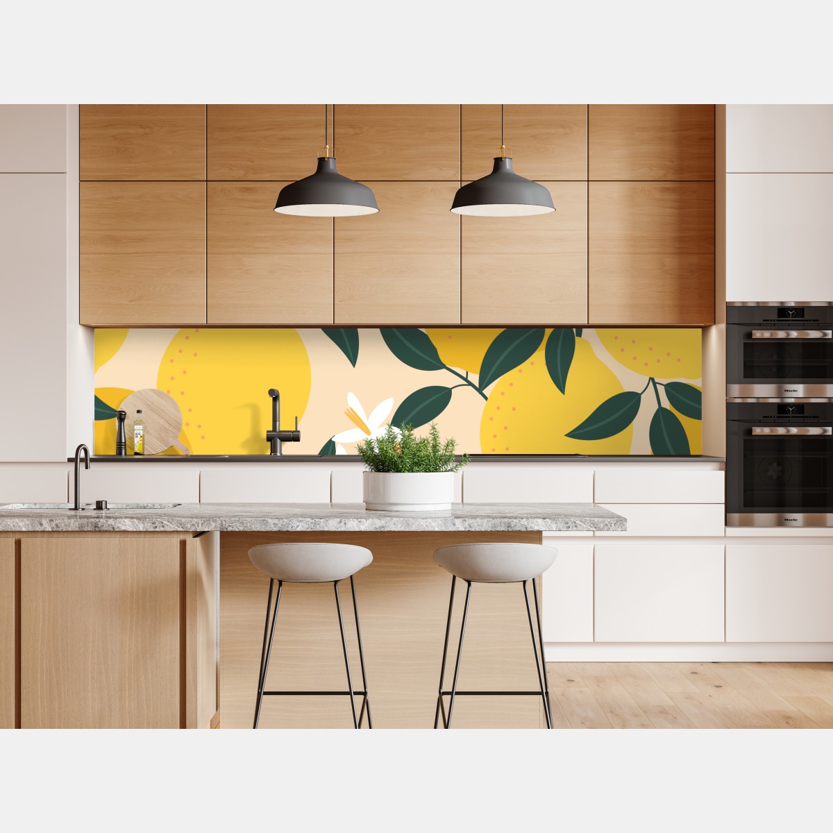 Naklejka repozycjonowalna jasny wzór z cytrynami i kwiatami – Wallissimo® Naklejka repozycjonowalna jasny wzór z cytrynami i kwiatami – Wallissimo®