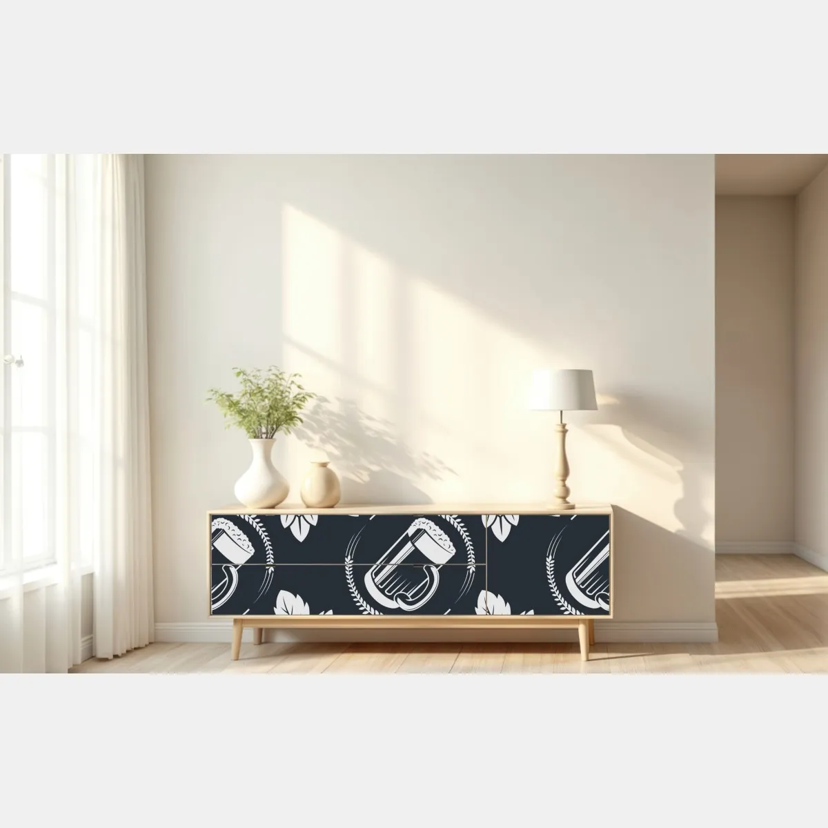 Naklejka repozycjonowalna wzór z piwem i chmielem – Wallissimo® Naklejka repozycjonowalna wzór z piwem i chmielem – Wallissimo®