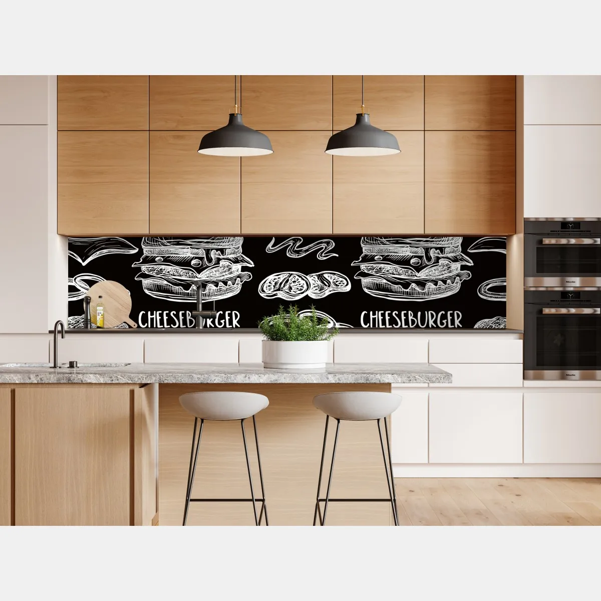 Naklejka repozycjonowalna ręcznie rysowany wzór burgerów na czarnym tle – Wallissimo® Naklejka repozycjonowalna ręcznie rysowany wzór burgerów na czarnym tle – Wallissimo®