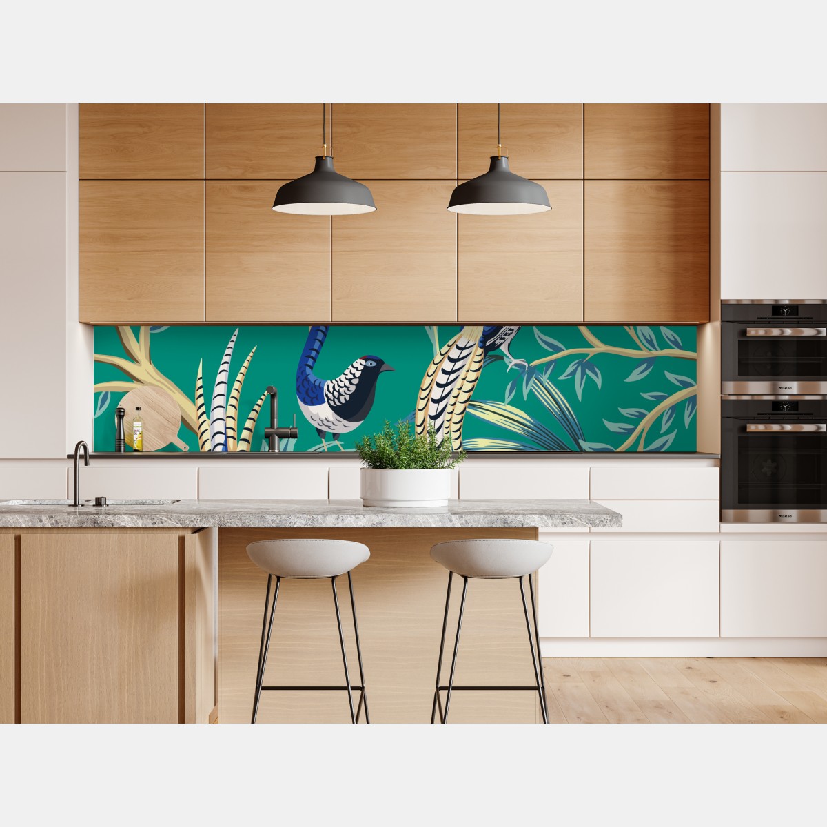 Naklejka repozycjonowalna egzotyczny wzór z ptakami i granatami – Wallissimo® Naklejka repozycjonowalna egzotyczny wzór z ptakami i granatami – Wallissimo®