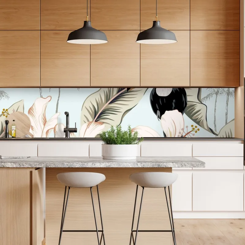 Naklejka repozycjonowalna intensywna różowa fasada z niebieskimi drzwiami – Wallissimo®