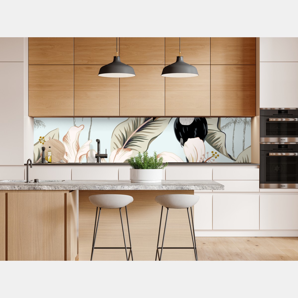 Naklejka repozycjonowalna tropikalny motyw z tukanem i hibiskusem – Wallissimo® Naklejka repozycjonowalna tropikalny motyw z tukanem i hibiskusem – Wallissimo®