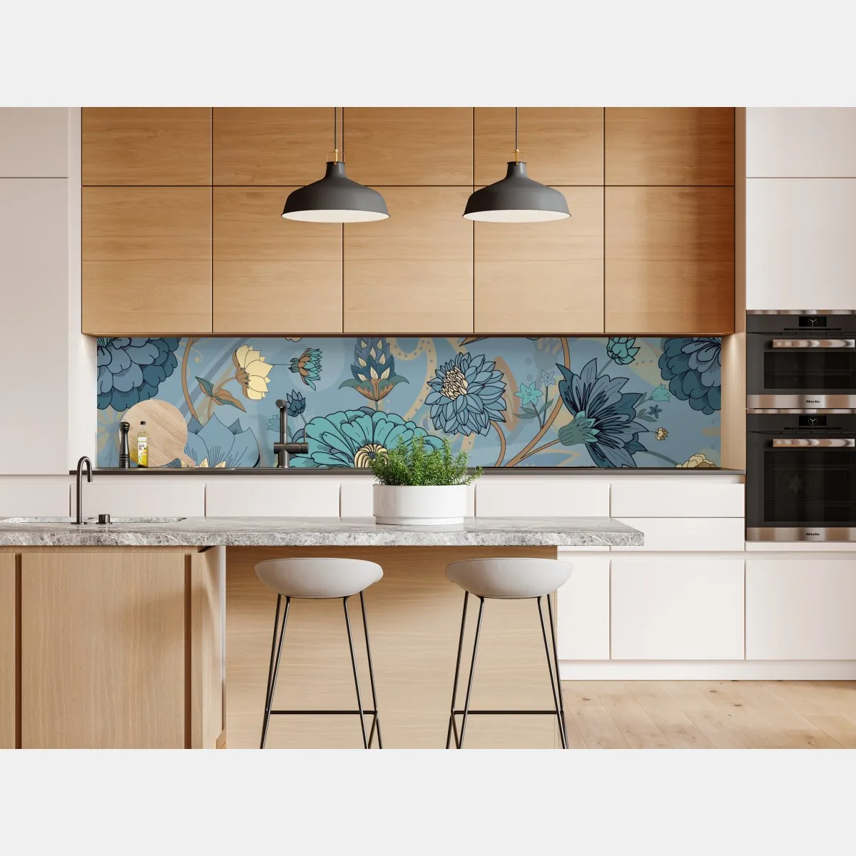 Naklejka repozycjonowalna wzór kwiatowy w stonowanych niebiesko-beżowych odcieniach – Wallissimo® Naklejka repozycjonowalna wzór kwiatowy w stonowanych niebiesko-beżowych odcieniach – Wallissimo®