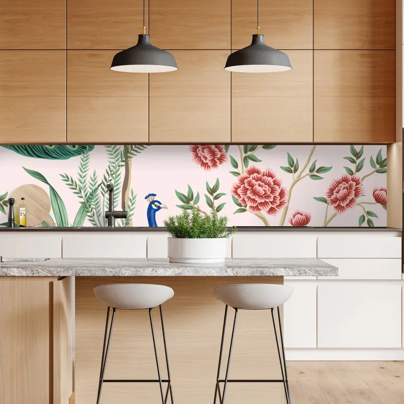 Naklejka repozycjonowalna ręcznie rysowany wzór koi i lotosu – Wallissimo®