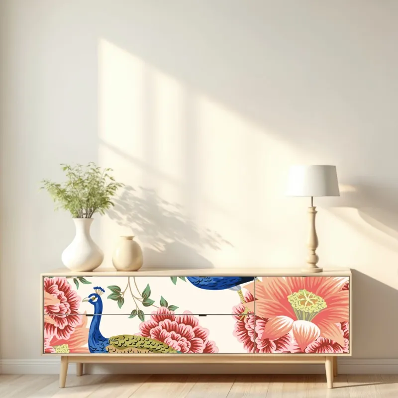 Naklejka repozycjonowalna czerwony botaniczny wzór liści – Wallissimo®