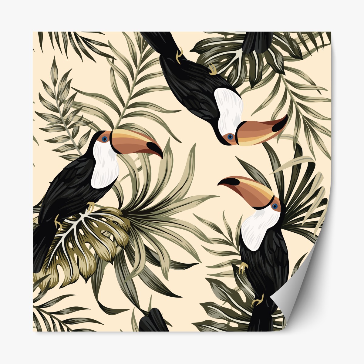 Repositionable sticker tropical toucan botanical print