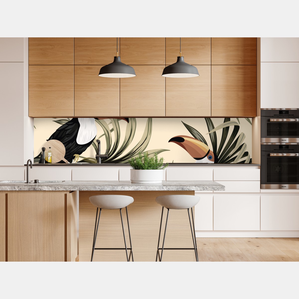 Naklejka repozycjonowalna tropikalny wzór z tukanami – Wallissimo® Naklejka repozycjonowalna tropikalny wzór z tukanami – Wallissimo®
