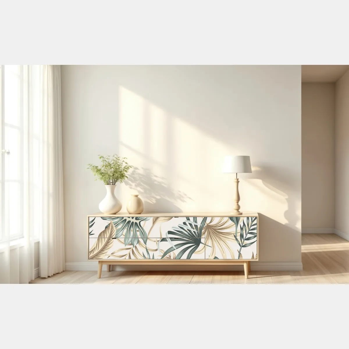 Naklejka repozycjonowalna tropikalny botaniczny wzór liści – Wallissimo® Naklejka repozycjonowalna tropikalny botaniczny wzór liści – Wallissimo®