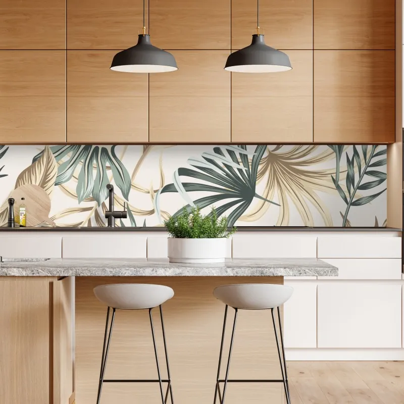 Naklejka repozycjonowalna tropikalny botaniczny wzór liści – Wallissimo® Naklejka repozycjonowalna tropikalny botaniczny wzór liści – Wallissimo®