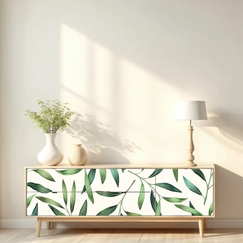 Naklejka repozycjonowalna zielony akwarelowy wzór liści – Wallissimo® Naklejka repozycjonowalna zielony akwarelowy wzór liści – Wallissimo®