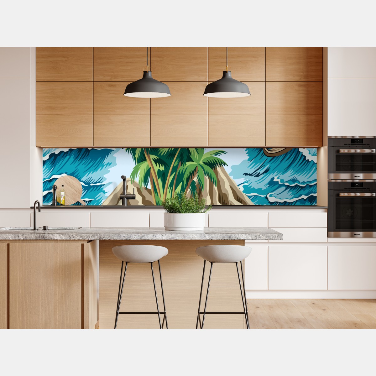 Naklejka repozycjonowalna tropikalna wyspa i fale – Wallissimo® Naklejka repozycjonowalna tropikalna wyspa i fale – Wallissimo®