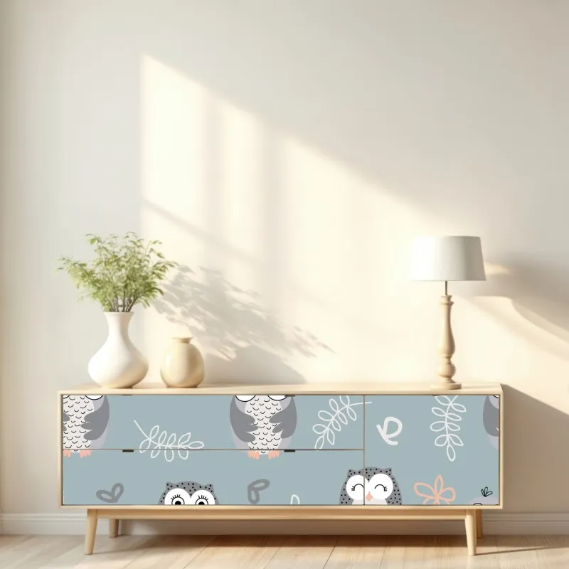 Naklejka repozycjonowalna urokliwy wzór z sowami do pokoju dziecięcego – Wallissimo® Naklejka repozycjonowalna urokliwy wzór z sowami do pokoju dziecięcego – Wallissimo®