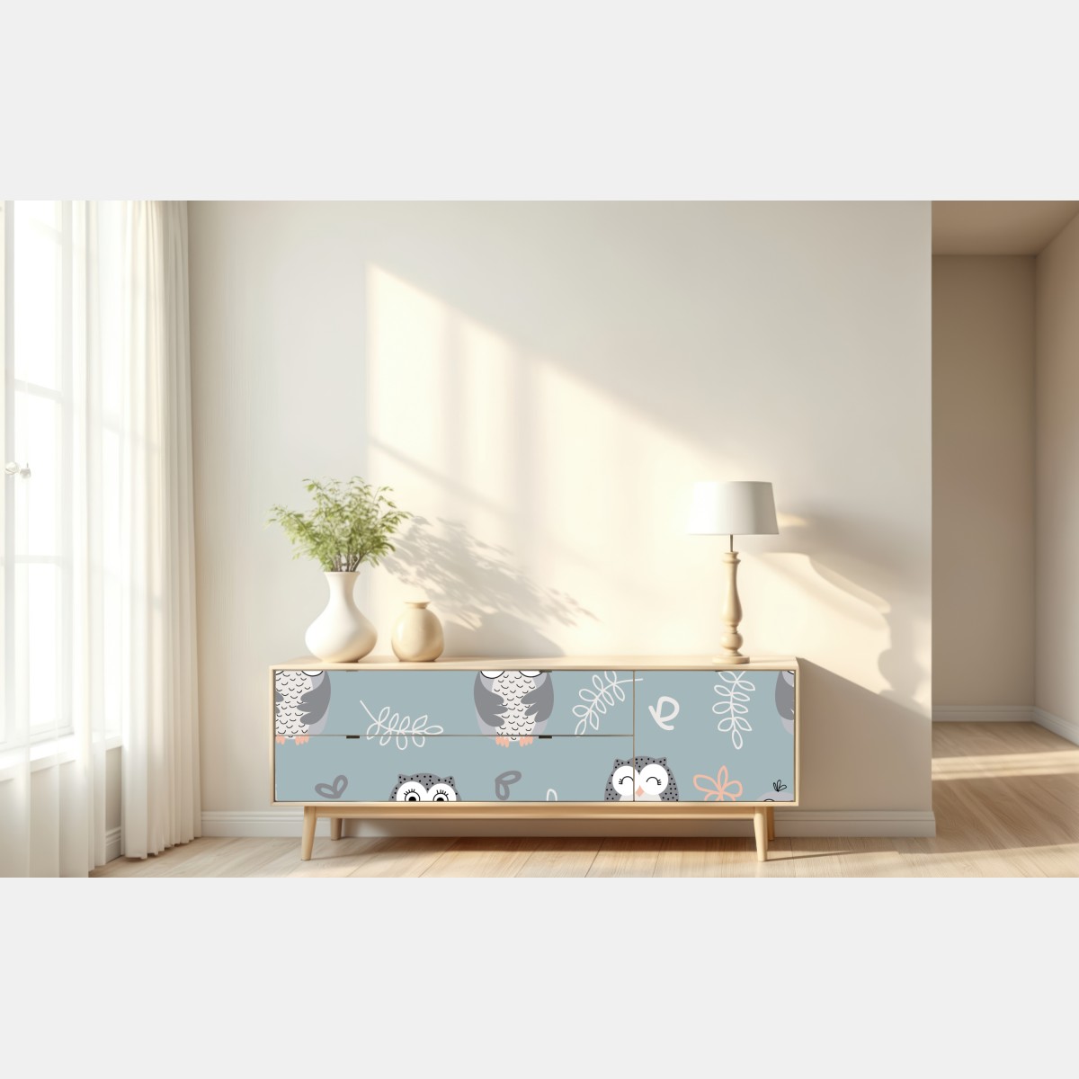 Naklejka repozycjonowalna urokliwy wzór z sowami do pokoju dziecięcego – Wallissimo® Naklejka repozycjonowalna urokliwy wzór z sowami do pokoju dziecięcego – Wallissimo®