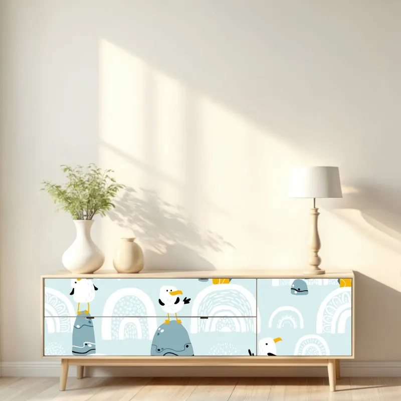 Naklejka repozycjonowalna słoneczna uliczka nad morzem z widokiem na zatokę – Wallissimo®