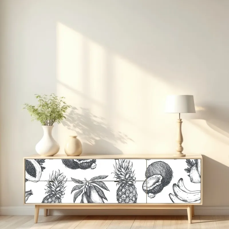 Naklejka repozycjonowalna ręcznie rysowany wzór tropikalnych owoców – Wallissimo® Naklejka repozycjonowalna ręcznie rysowany wzór tropikalnych owoców – Wallissimo®