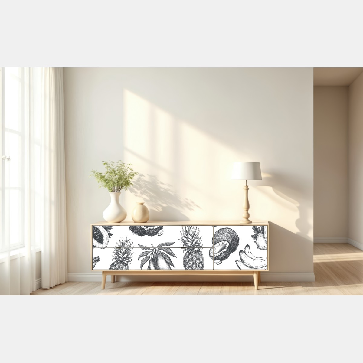 Naklejka repozycjonowalna ręcznie rysowany wzór tropikalnych owoców – Wallissimo® Naklejka repozycjonowalna ręcznie rysowany wzór tropikalnych owoców – Wallissimo®