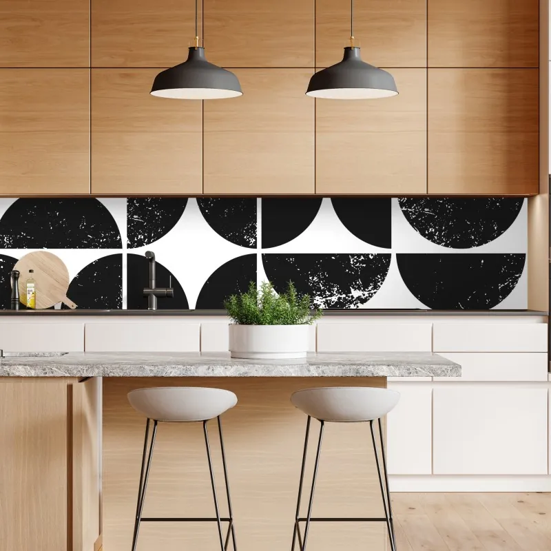 Naklejka repozycjonowalna czarny geometryczny wzór z kół i półkół – Wallissimo® Naklejka repozycjonowalna czarny geometryczny wzór z kół i półkół – Wallissimo®