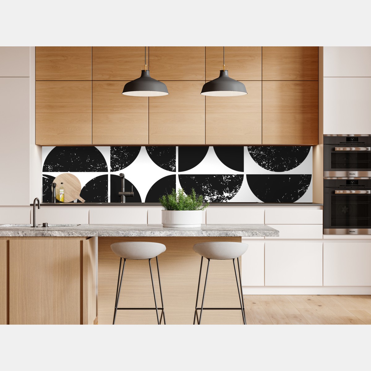 Naklejka repozycjonowalna czarny geometryczny wzór z kół i półkół – Wallissimo® Naklejka repozycjonowalna czarny geometryczny wzór z kół i półkół – Wallissimo®