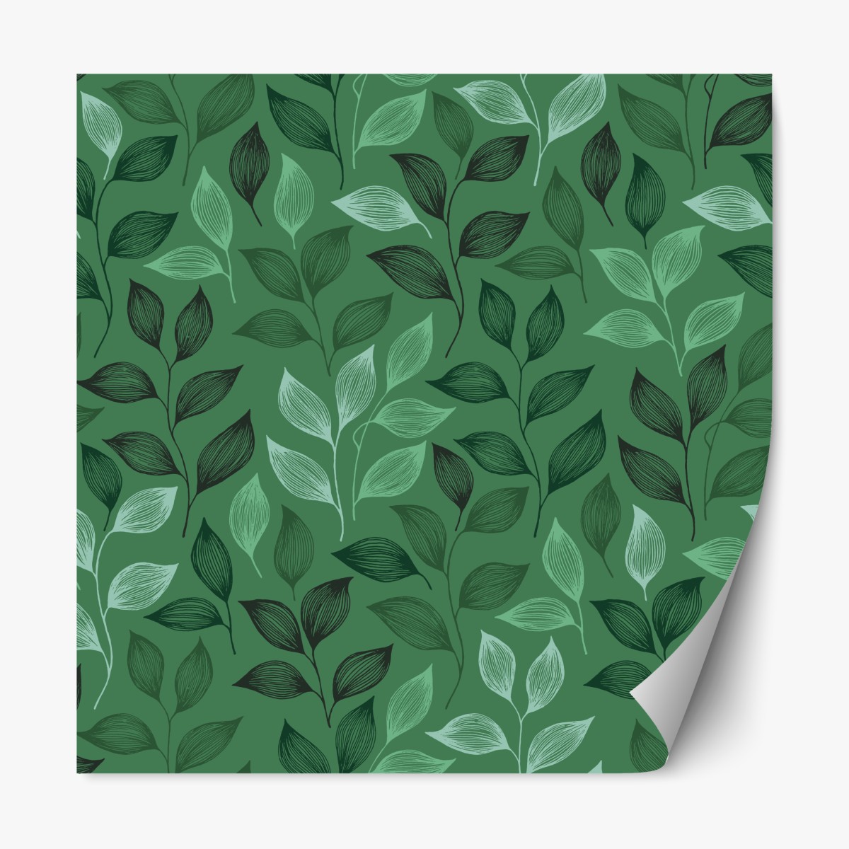 Repositionable sticker green botanical leaf pattern