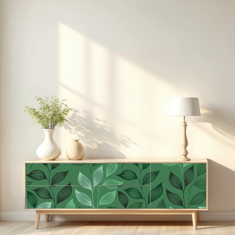 Naklejka repozycjonowalna zielony botaniczny wzór liści – Wallissimo® Naklejka repozycjonowalna zielony botaniczny wzór liści – Wallissimo®