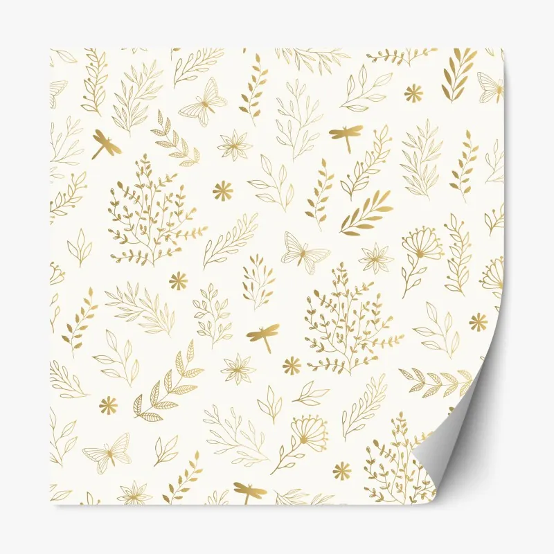 Naklejka repozycjonowalna złoty wzór liści na białym tle – Wallissimo®