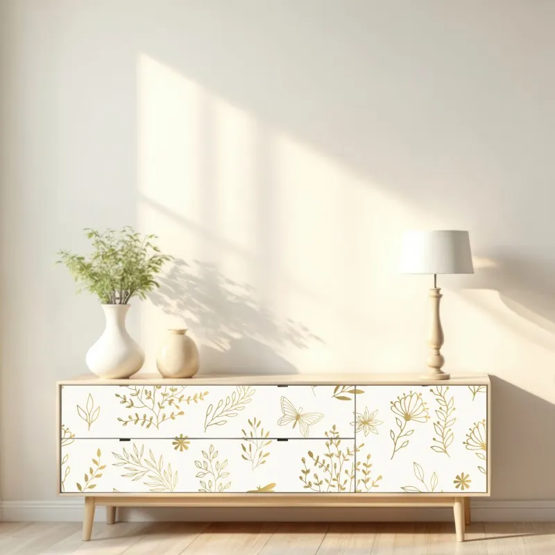 Naklejka repozycjonowalna złoty wzór liści na białym tle – Wallissimo®