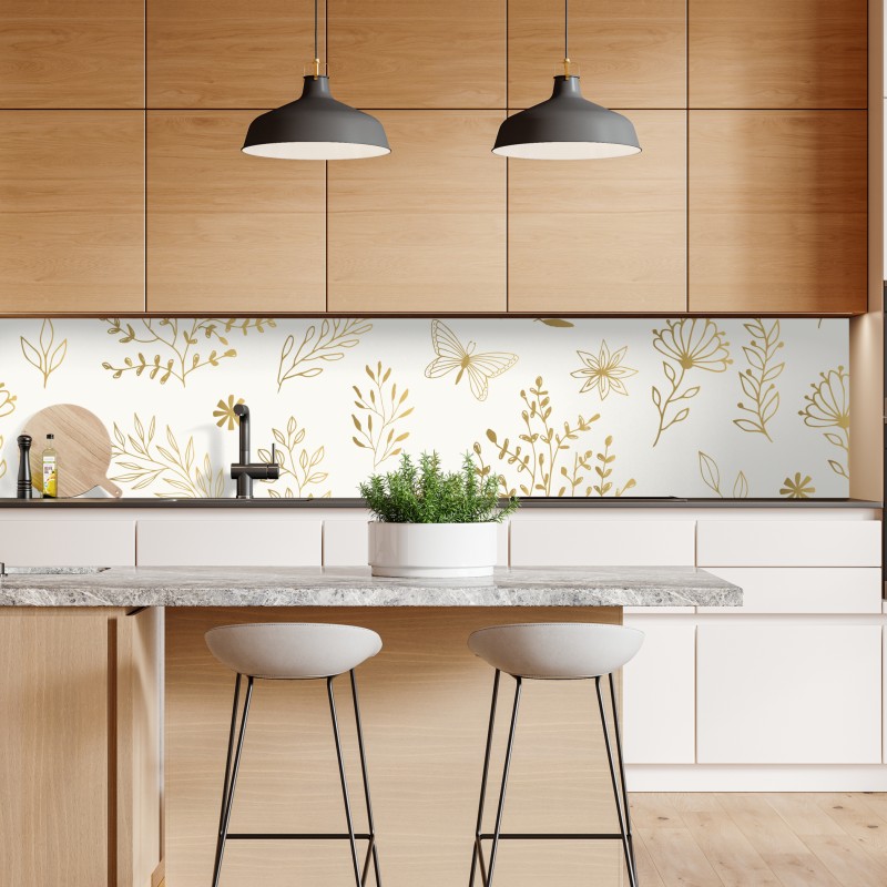 Naklejka repozycjonowalna złoty botaniczny wzór – Wallissimo® Naklejka repozycjonowalna złoty botaniczny wzór – Wallissimo®