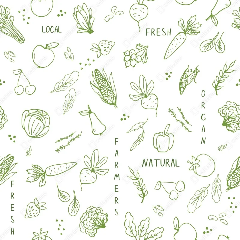 Naklejka repozycjonowalna ręcznie rysowany wzór warzyw i owoców – Wallissimo® Naklejka repozycjonowalna ręcznie rysowany wzór warzyw i owoców – Wallissimo®