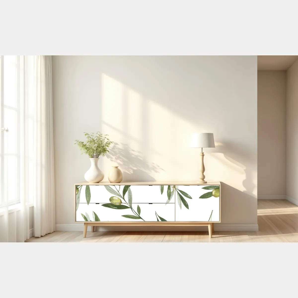 Naklejka repozycjonowalna gałązki oliwne w akwareli – Wallissimo® Naklejka repozycjonowalna gałązki oliwne w akwareli – Wallissimo®