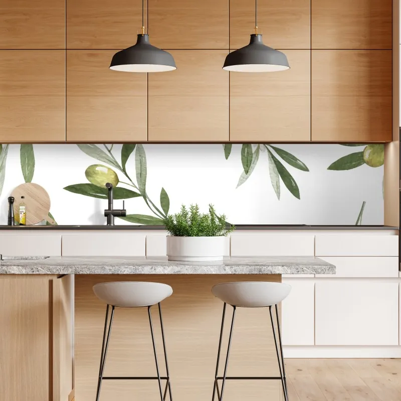 Naklejka repozycjonowalna gałązki oliwne w akwareli – Wallissimo® Naklejka repozycjonowalna gałązki oliwne w akwareli – Wallissimo®