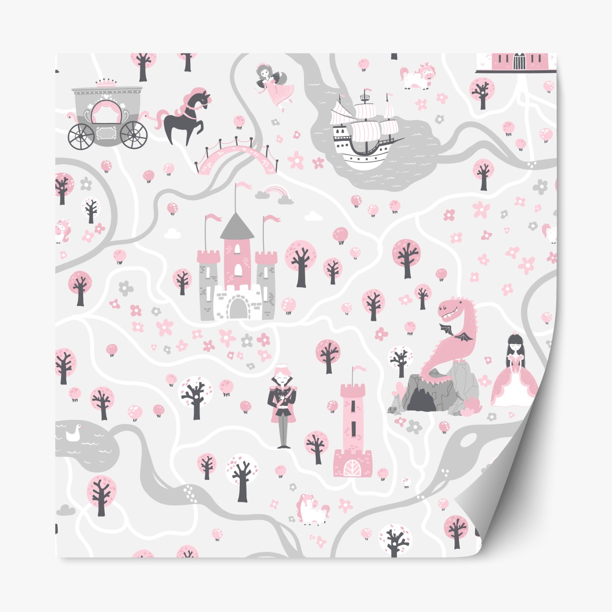 Repositionable sticker pastel fairytale map