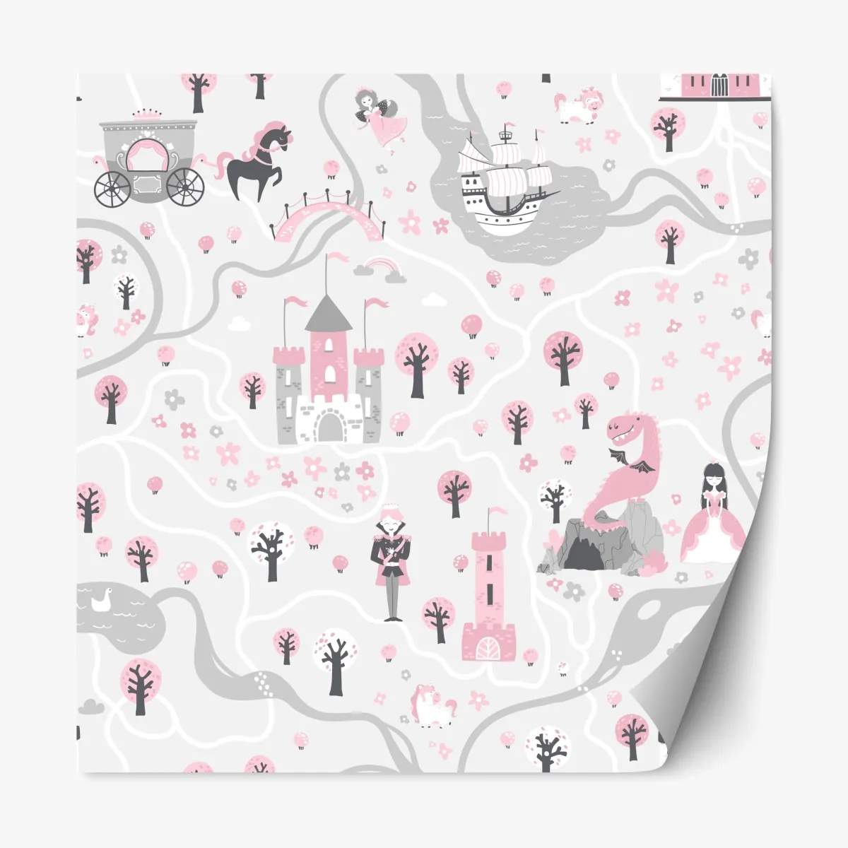 Naklejka repozycjonowalna pastelowa mapa baśniowa – Wallissimo® Naklejka repozycjonowalna pastelowa mapa baśniowa – Wallissimo®