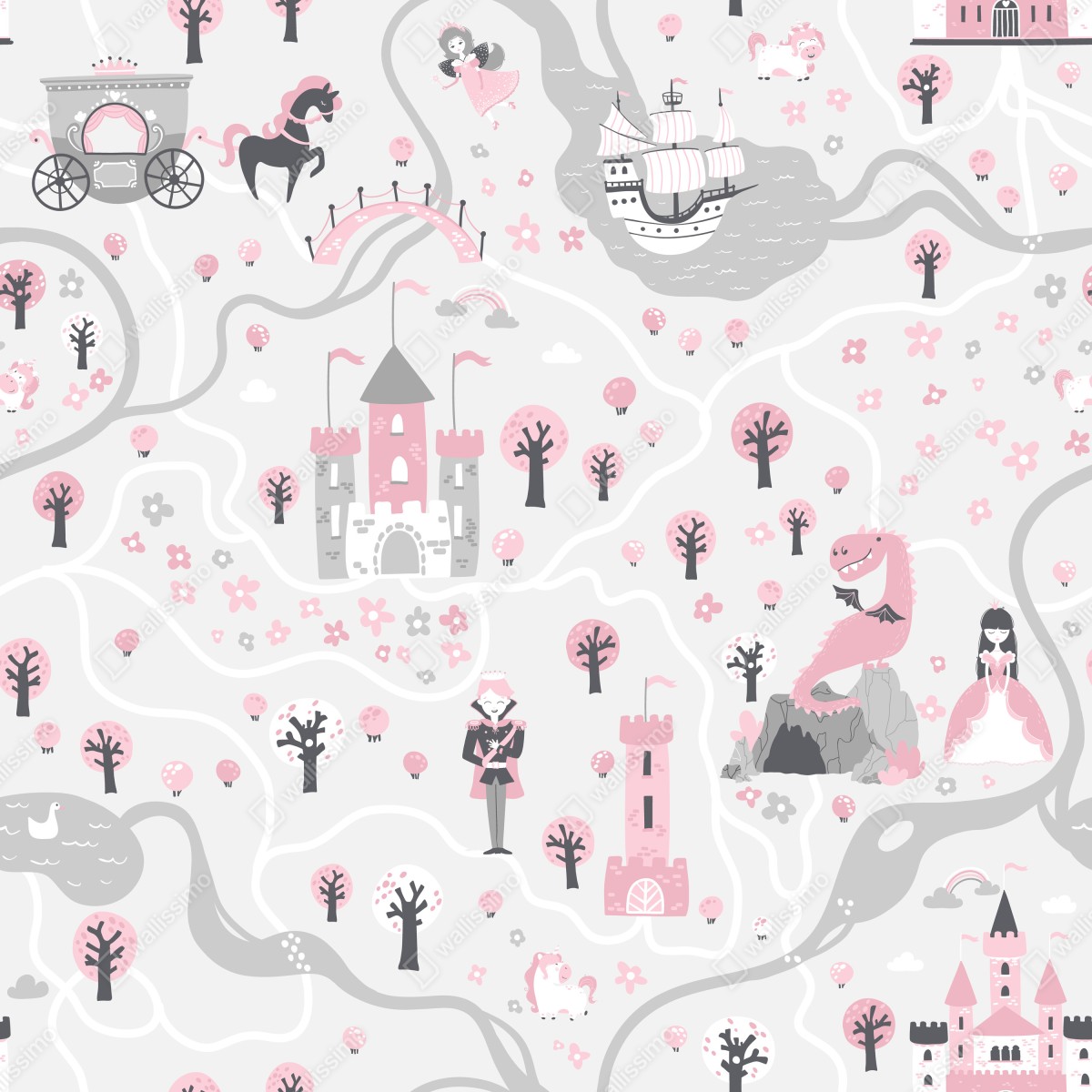 Naklejka repozycjonowalna pastelowa mapa baśniowa – Wallissimo® Naklejka repozycjonowalna pastelowa mapa baśniowa – Wallissimo®