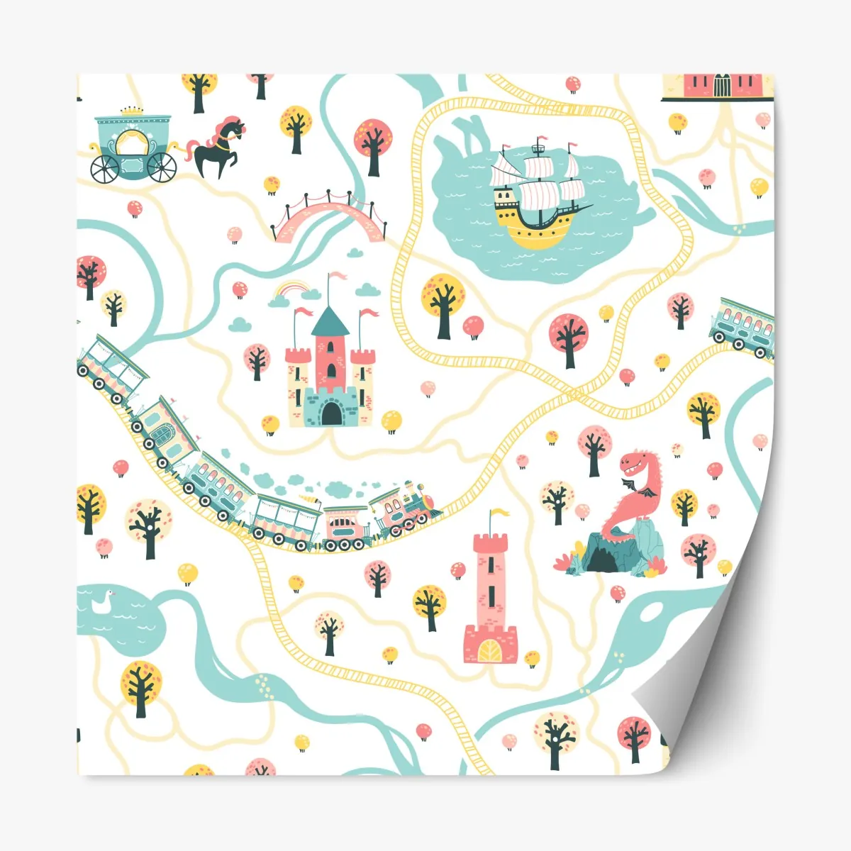 Naklejka repozycjonowalna pastelowa mapa przygód dla dzieci – Wallissimo® Naklejka repozycjonowalna pastelowa mapa przygód dla dzieci – Wallissimo®