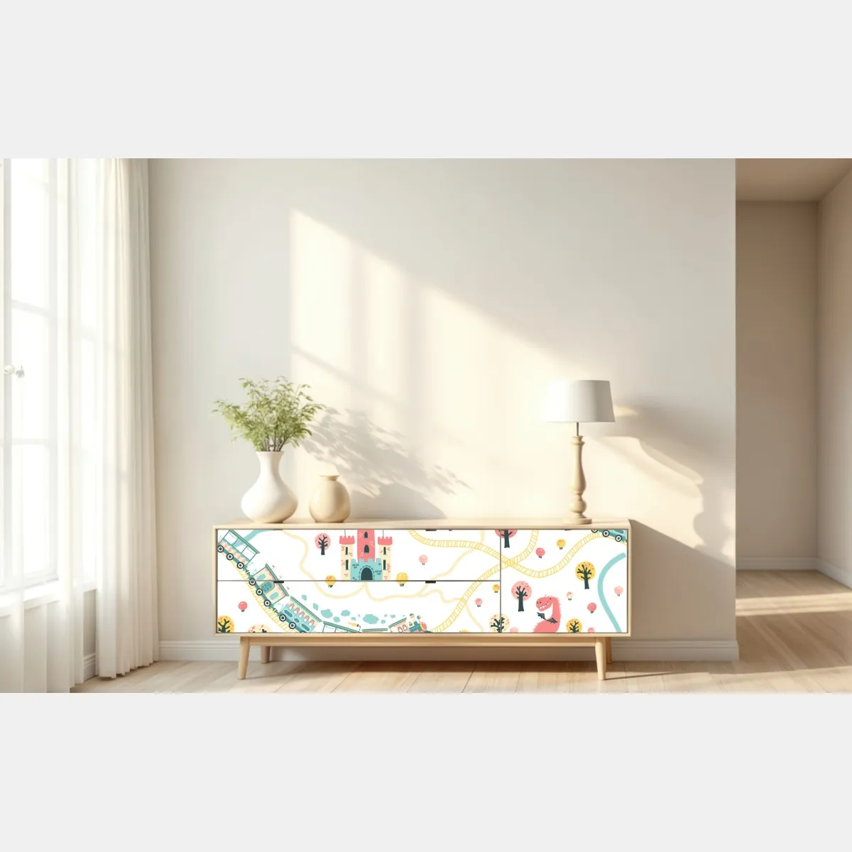 Naklejka repozycjonowalna pastelowa mapa przygód dla dzieci – Wallissimo® Naklejka repozycjonowalna pastelowa mapa przygód dla dzieci – Wallissimo®