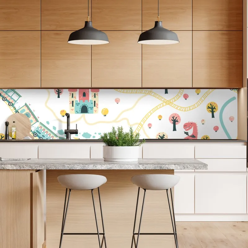 Naklejka repozycjonowalna pastelowa mapa przygód dla dzieci – Wallissimo® Naklejka repozycjonowalna pastelowa mapa przygód dla dzieci – Wallissimo®