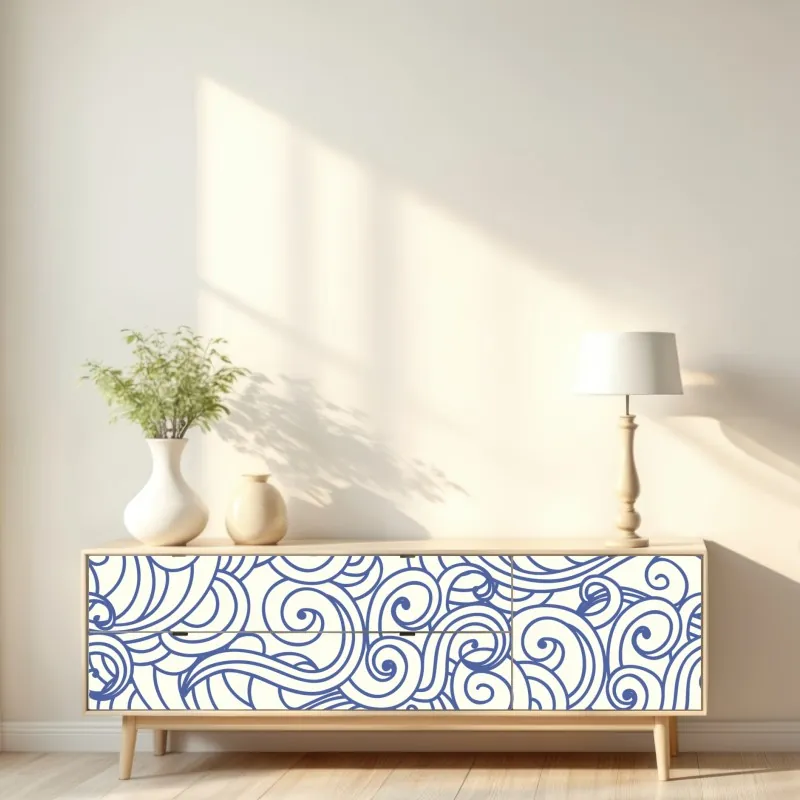 Naklejka repozycjonowalna niebieski wzór ze spiralami – Wallissimo® Naklejka repozycjonowalna niebieski wzór ze spiralami – Wallissimo®