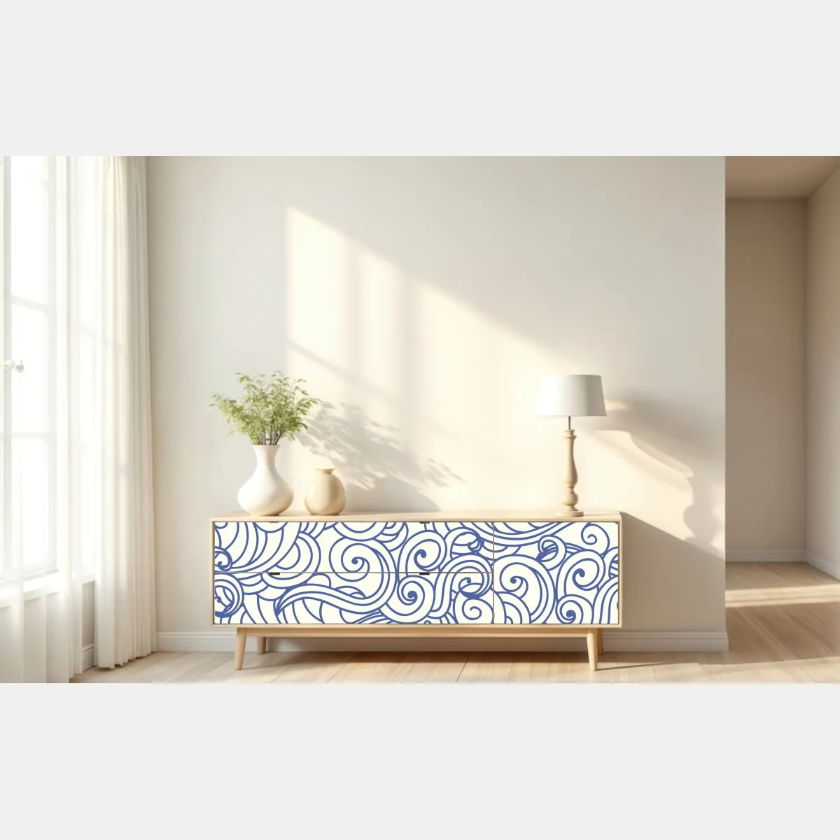 Naklejka repozycjonowalna niebieski wzór ze spiralami – Wallissimo® Naklejka repozycjonowalna niebieski wzór ze spiralami – Wallissimo®