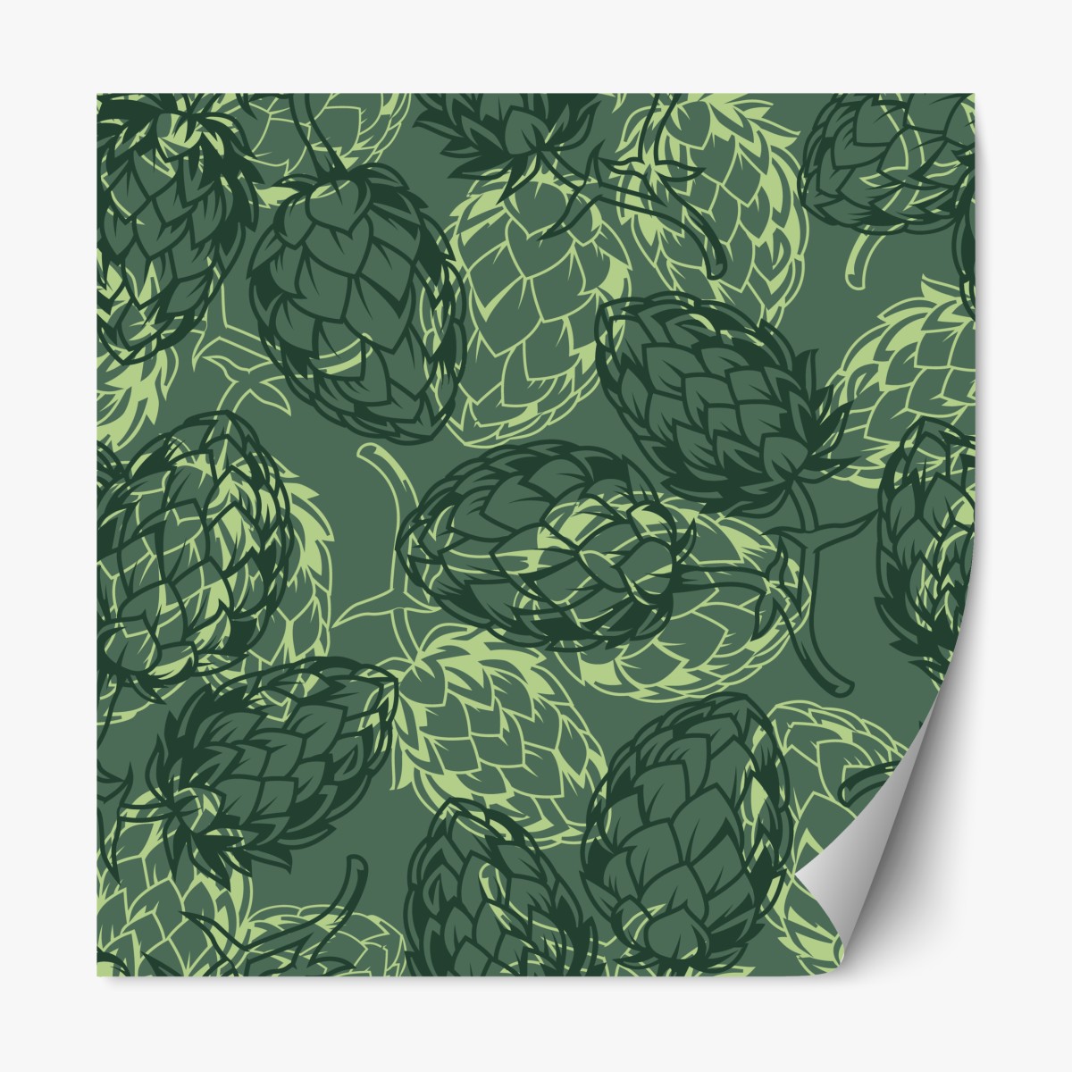 Repositionable sticker green hop cone botanical pattern