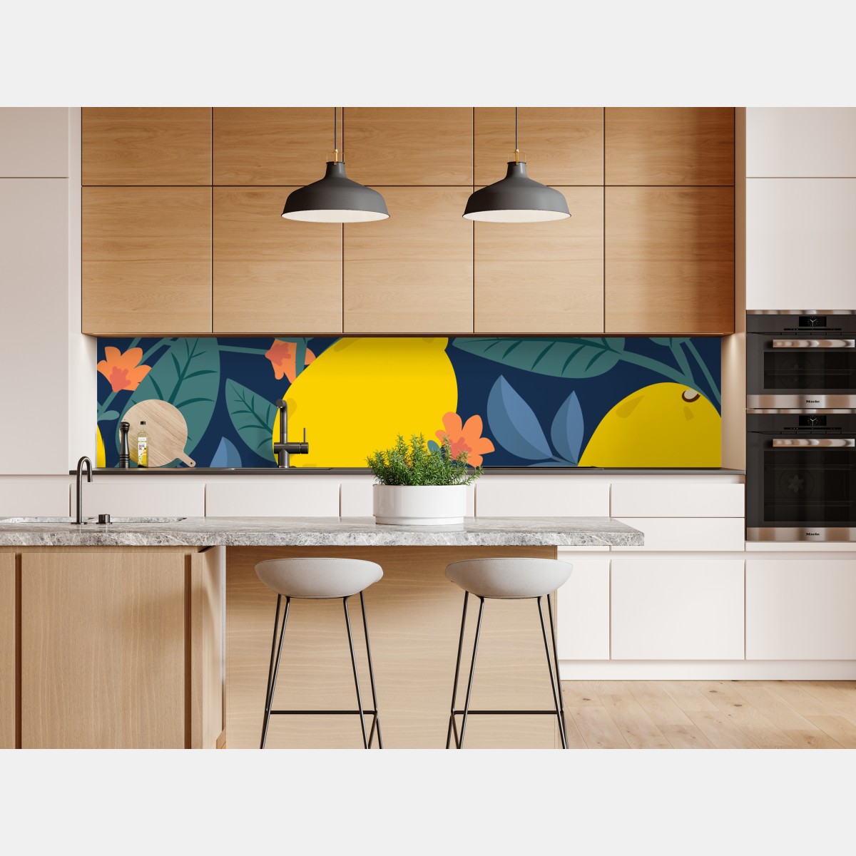 Naklejka repozycjonowalna jaskrawy botaniczny wzór z cytrynami – Wallissimo® Naklejka repozycjonowalna jaskrawy botaniczny wzór z cytrynami – Wallissimo®