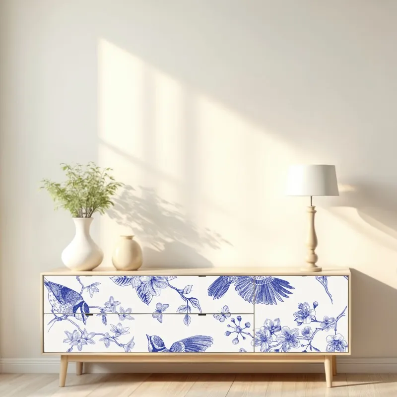 Naklejka repozycjonowalna złoty wzór damaskowy na granatowym tle – Wallissimo®