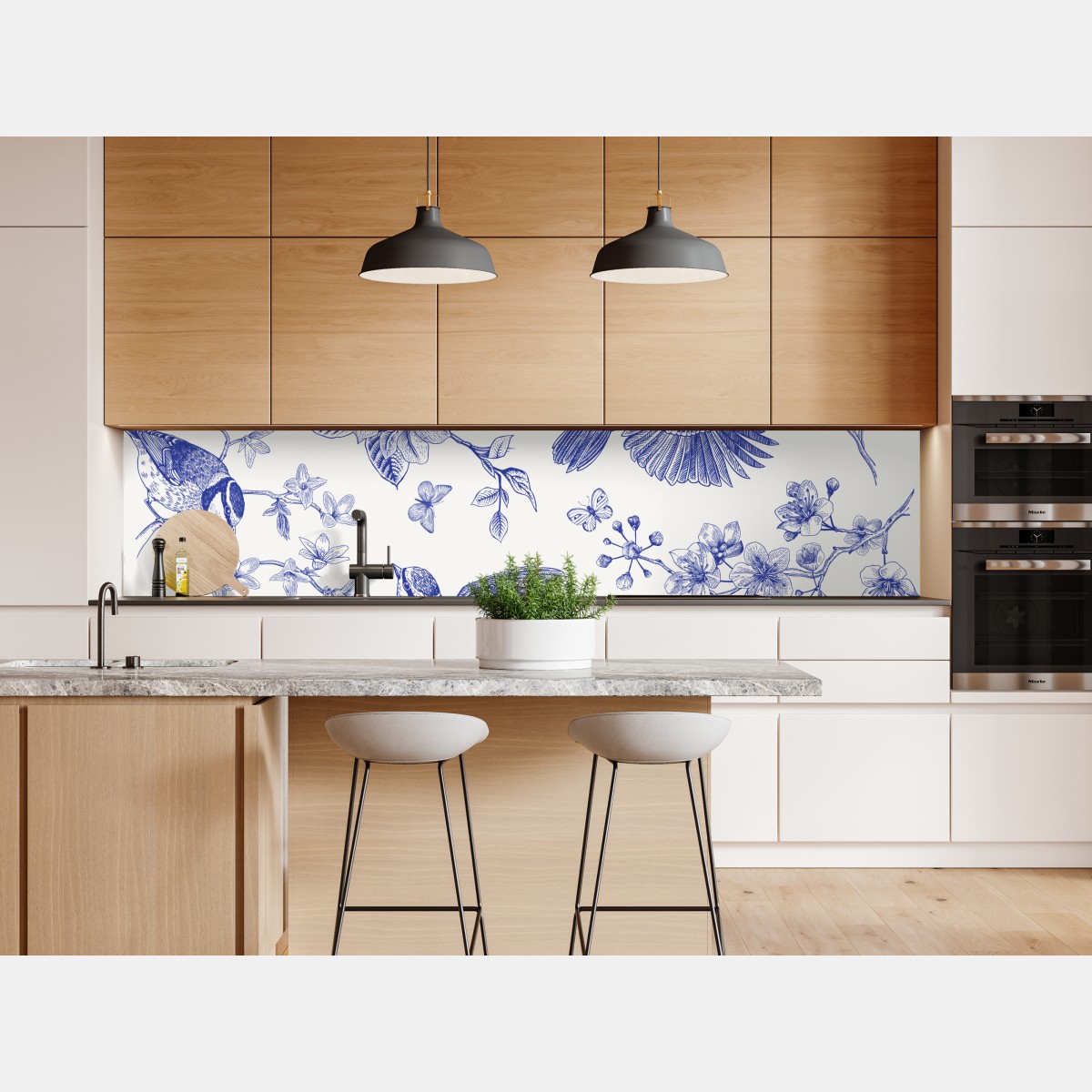 Naklejka repozycjonowalna niebieski wzór ptaków i kwiatów w stylu vintage – Wallissimo® Naklejka repozycjonowalna niebieski wzór ptaków i kwiatów w stylu vintage – Wallissimo®