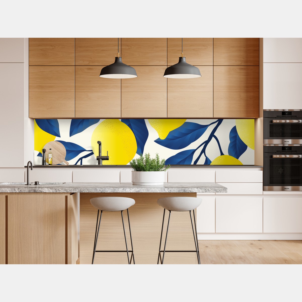 Naklejka repozycjonowalna żywy wzór cytryn z niebieskimi liśćmi – Wallissimo® Naklejka repozycjonowalna żywy wzór cytryn z niebieskimi liśćmi – Wallissimo®