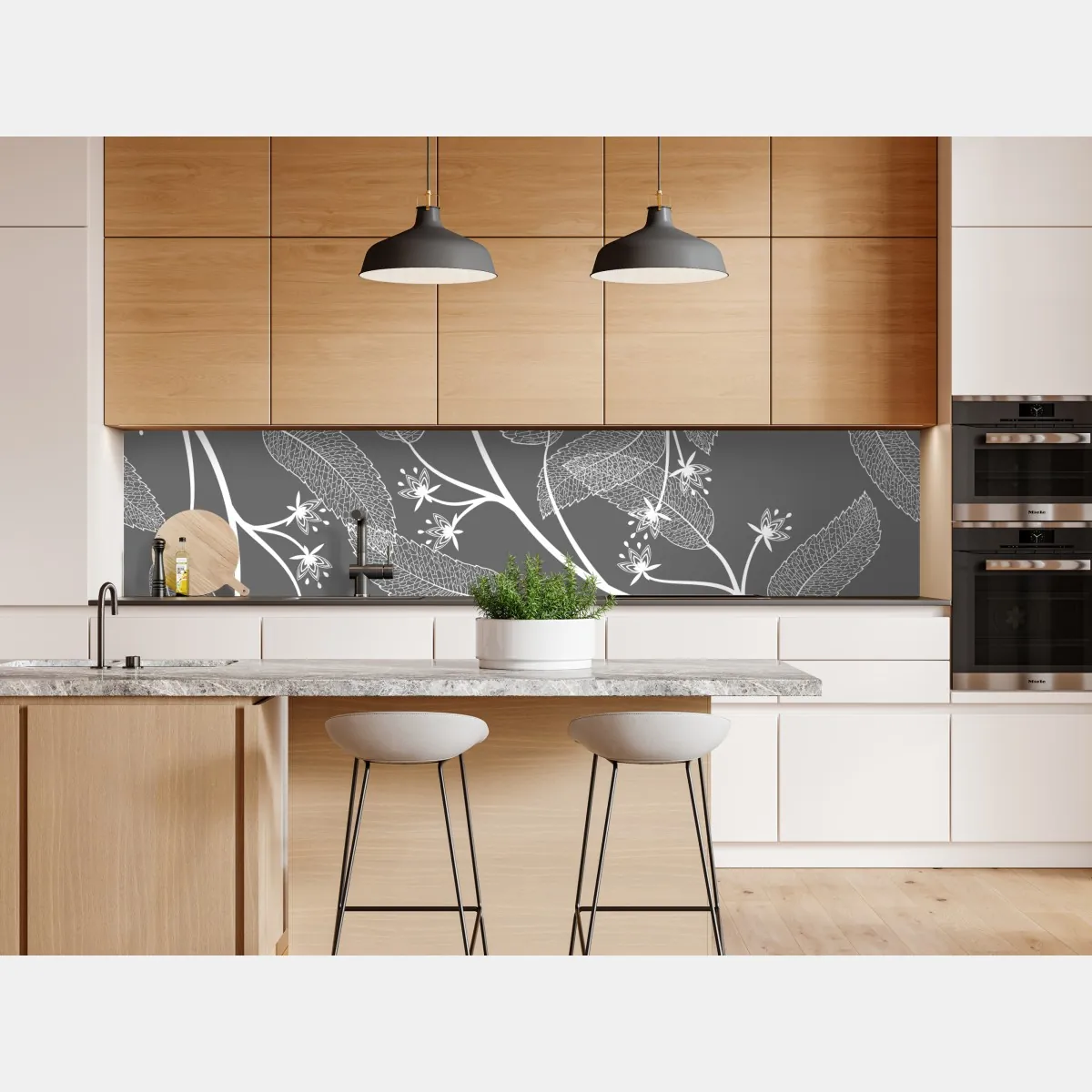 Naklejka repozycjonowalna delikatne białe liście na szarym tle – Wallissimo® Naklejka repozycjonowalna delikatne białe liście na szarym tle – Wallissimo®