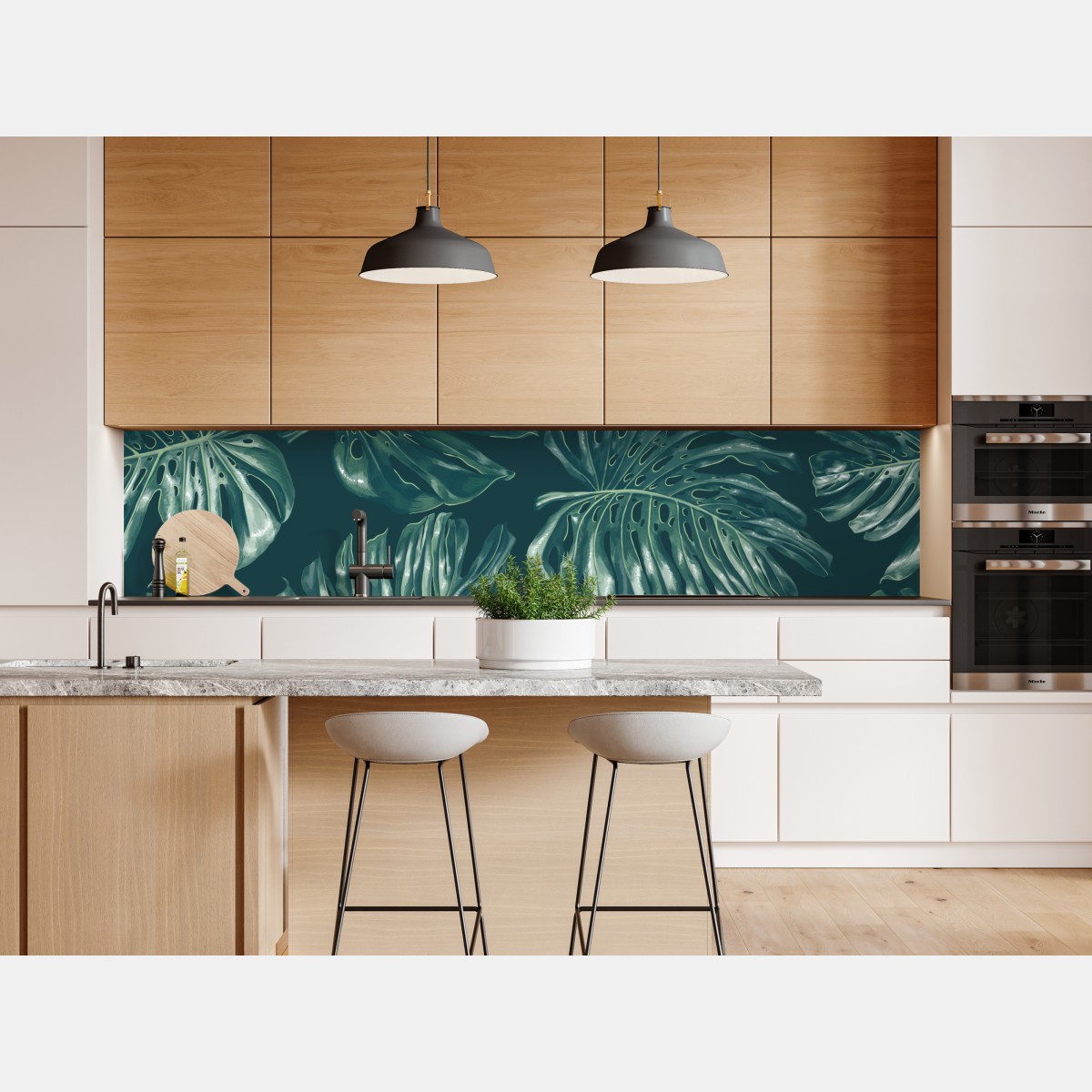 Naklejka repozycjonowalna wzór tropikalnych liści monstery – Wallissimo® Naklejka repozycjonowalna wzór tropikalnych liści monstery – Wallissimo®