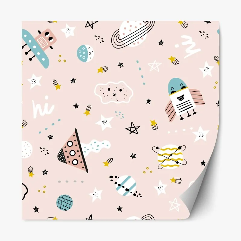 Naklejka repozycjonowalna zabawny pastelowy wzór kosmiczny dla dzieci