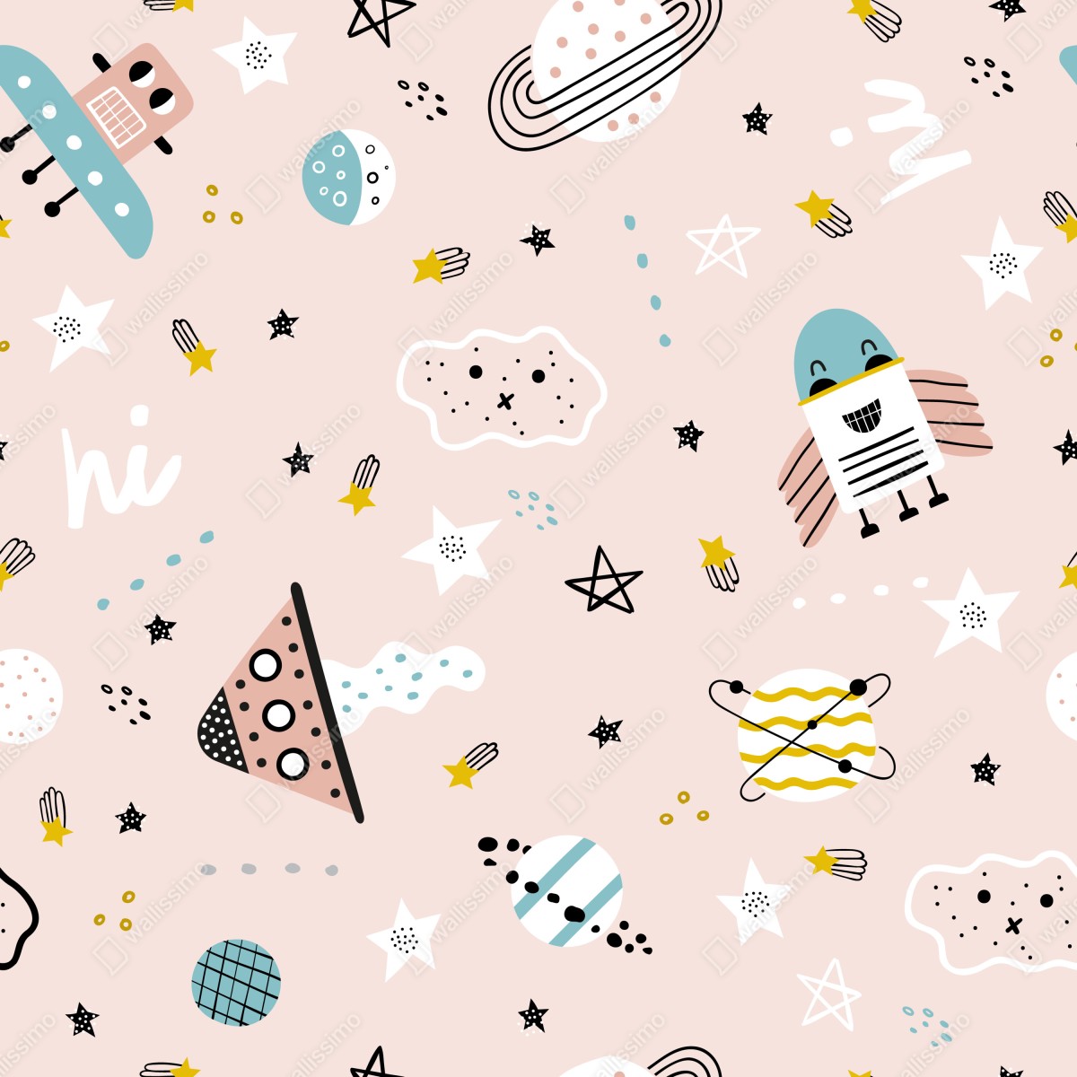 Naklejka repozycjonowalna zabawny pastelowy wzór kosmiczny dla dzieci – Wallissimo® Naklejka repozycjonowalna zabawny pastelowy wzór kosmiczny dla dzieci – Wallissimo®